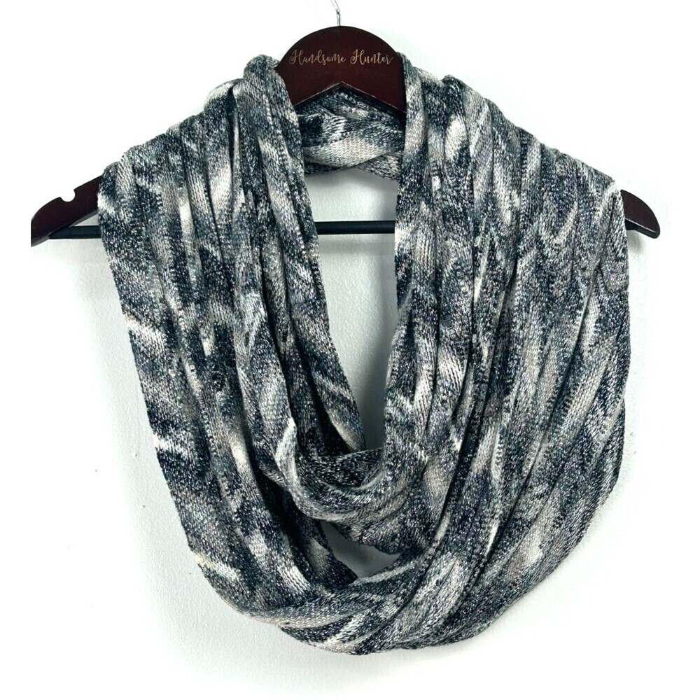 V Fraas Metallic Rayon Infinity Scarf Black Mini Chevron Old Money Luxury 12X78